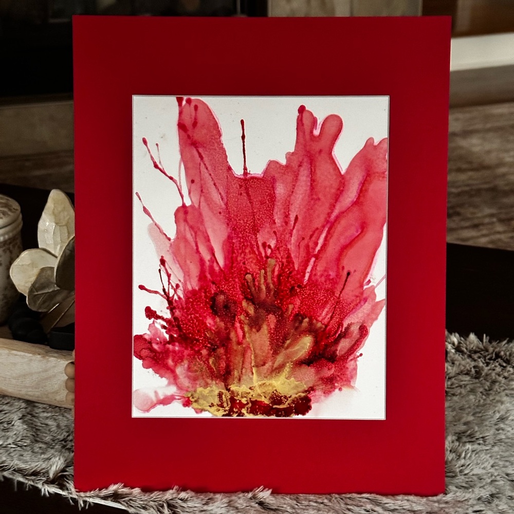 Hand Crafted Red and Gold Abstract alcohol ink Painting - Picture 1 of 6